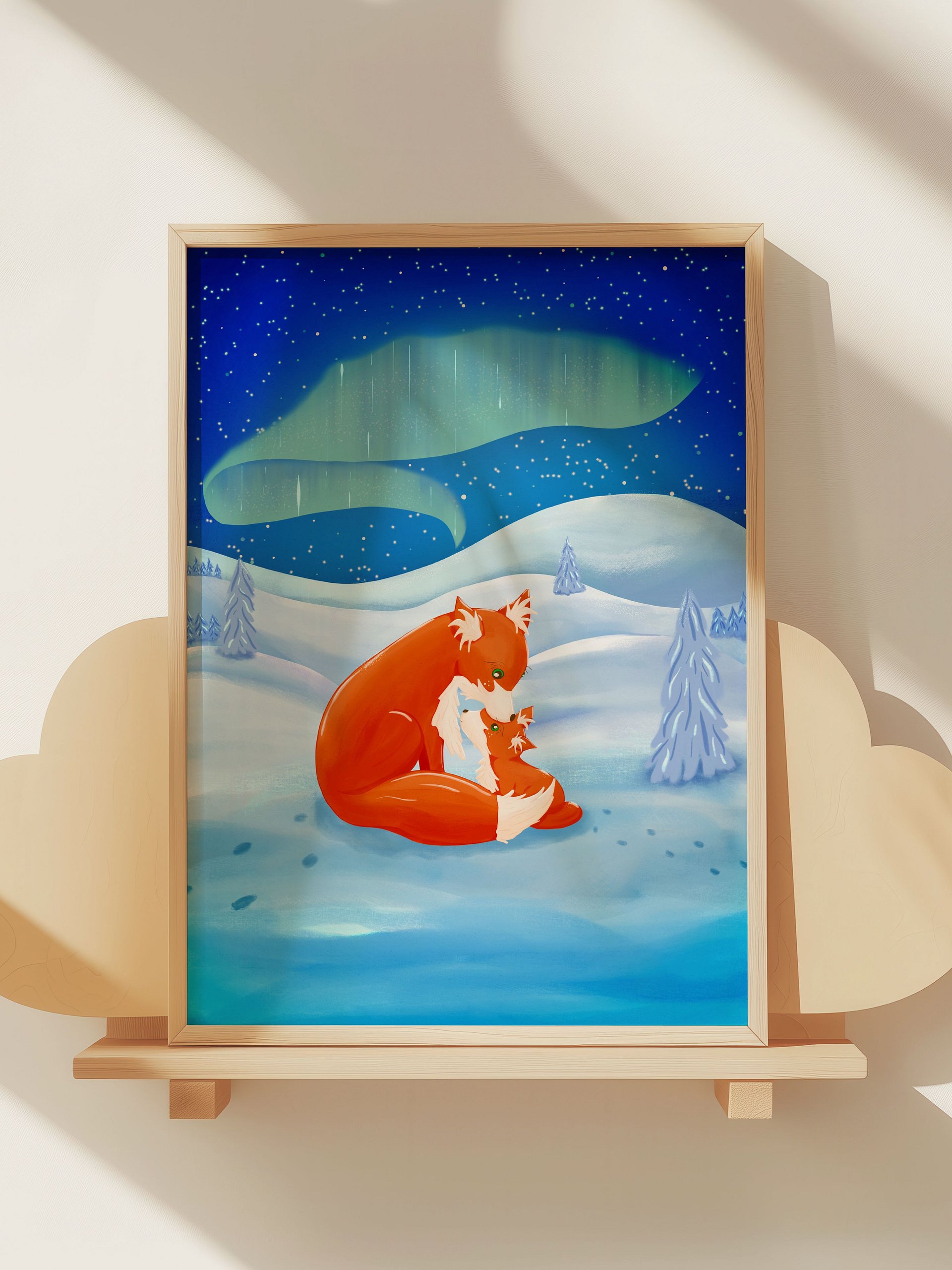 Red Fox Mother and Cub under the Northern Lights product image (2)