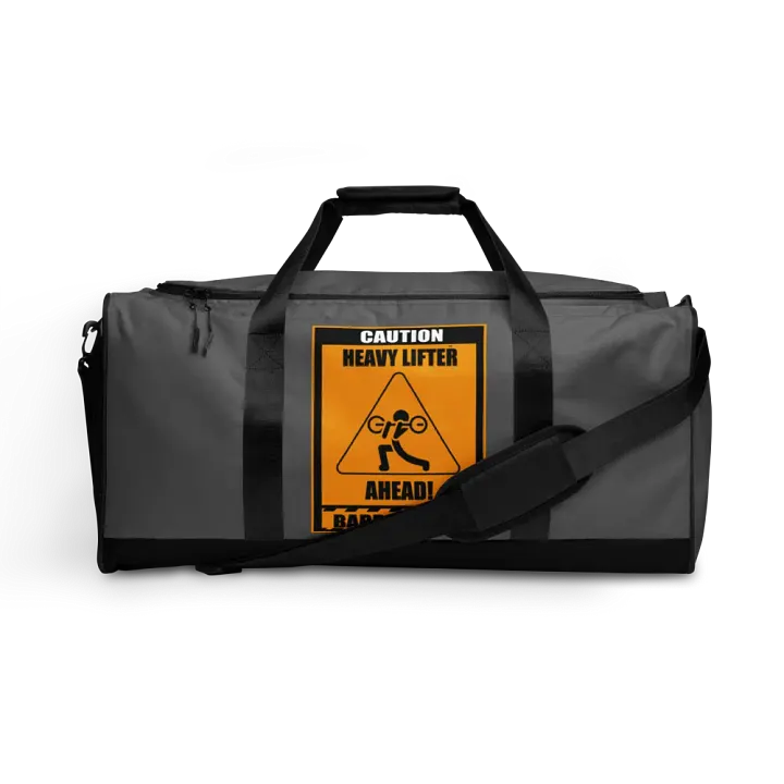 Caution Heavy Lifter Ahead-Barbell Zone Duffle Bag (Dark Gray and Black) product image (1)