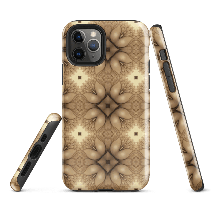 Tough Phone Case for iPhone® - Brown and Beige Geometric Abstract Tulip Floral Pattern product image (1)