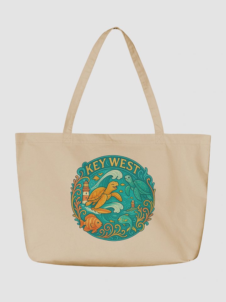 Key West Organic Cotton Tote Bag with Turtles, Fish, and Lighthouse product image (3)