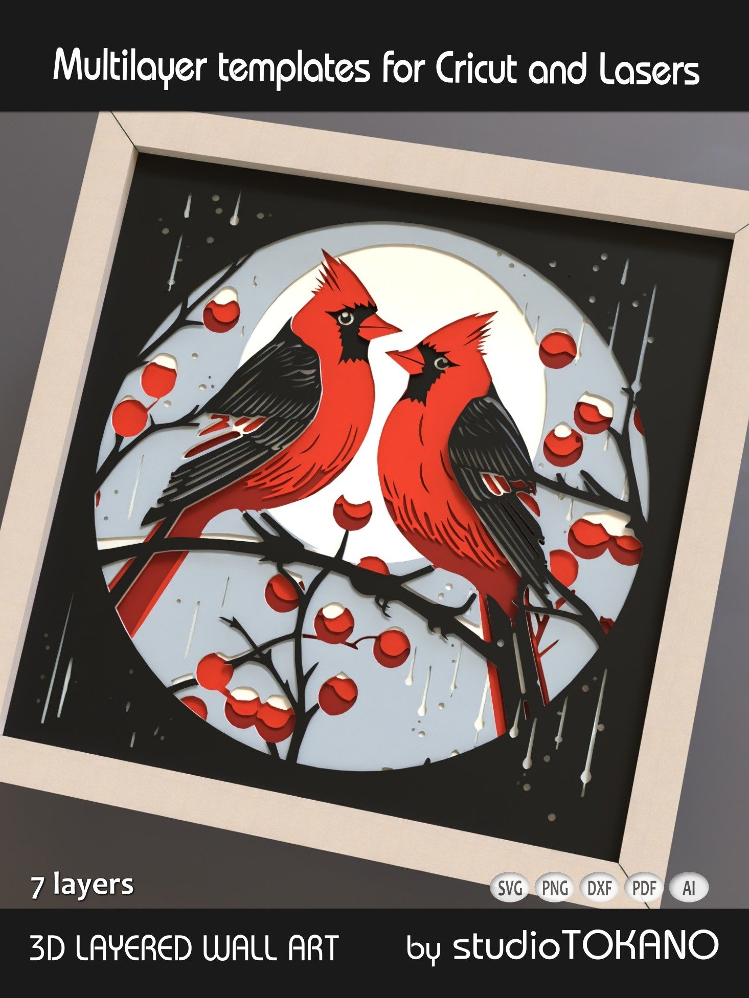 Red Cardinals 3D Layered SVG product image (2)