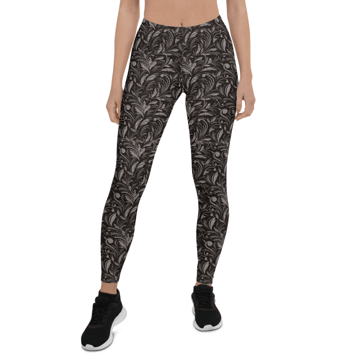 Ladies comfortable leggings in soft grey/browns  morocan design on  black for those that  like the unusual product image (1)