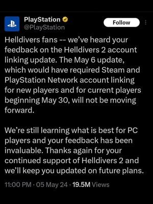 Sony has rescinded their mandatory PSN account requirement for Helldivers 2! The uprising, which was supported and recommended by the developers Arrowhead Game Studios, was officially a success! #Helldivers2 #Sony #PSN #ArrowheadGameStudios #uprising #boycott #videogame #Steam #Valve #Twitter #X #protest #Helldivers 