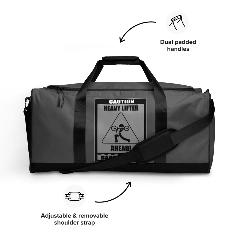 Caution Heavy Lifter Ahead-Barbell Zone Duffle Bag (Gray) product image (9)