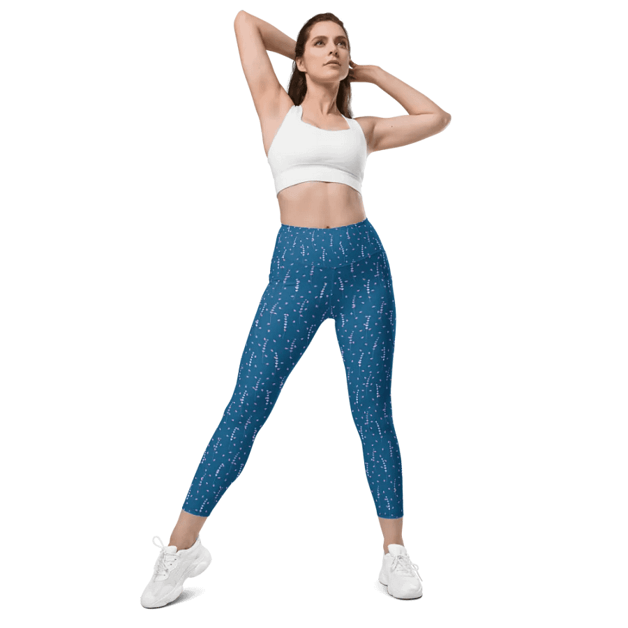 leggings with pockets in teal colour and lavender design up to 6Xl size product image (6)