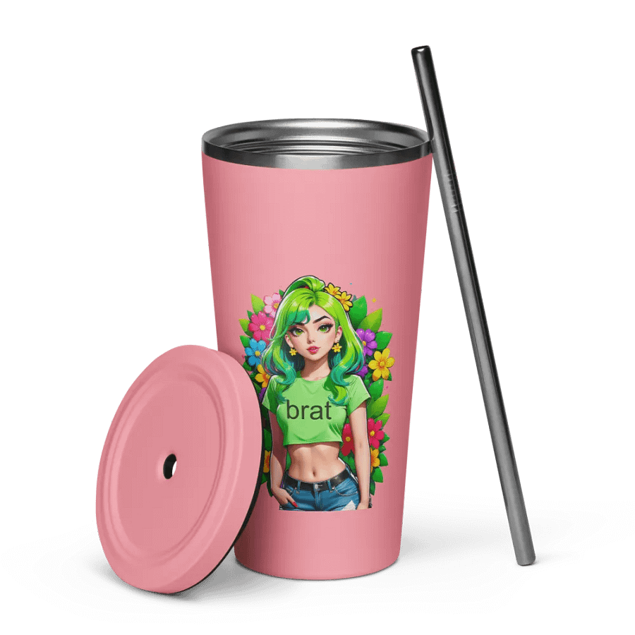 Brat 20 oz Tumbler Cup - Pink - Insulated Tumbler with a Straw v2 product image (7)