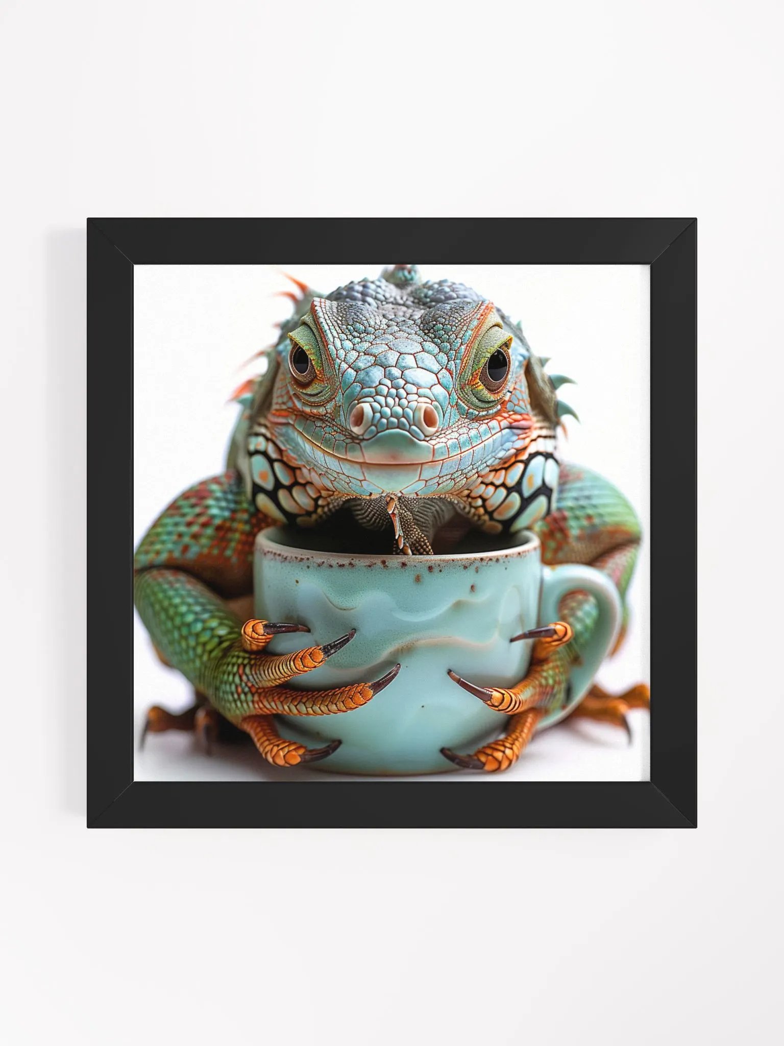 Cute Coffee Lover Iguana Lizard Framed Wall Art product image (1)