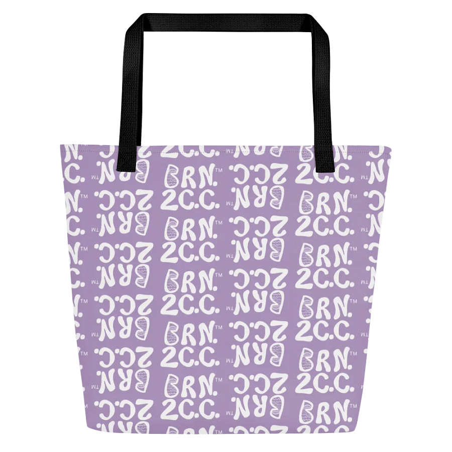 BRN.2C.C.™ | Large Tote Bag with Pocket | Coastal Classic | All-Over Logo Print | White Logo Repeat on East Side Lavender product image (1)