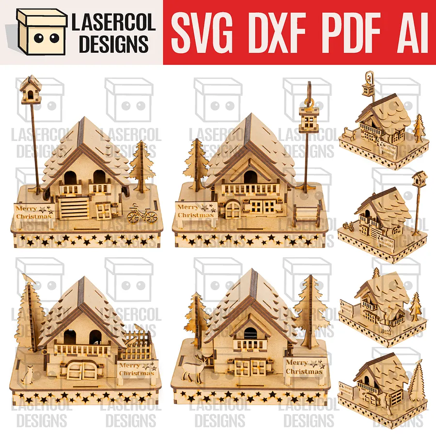 Christmas Houses (4 Styles) - Laser Cut Files product image (1)