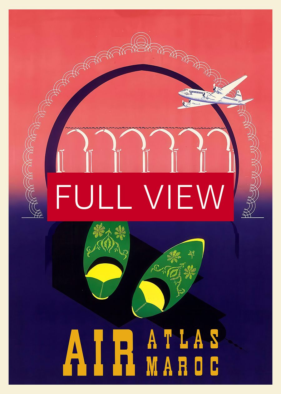 Morocco, Air Atlas, 1950s — retro travel poster, vintage travel print product image (3)