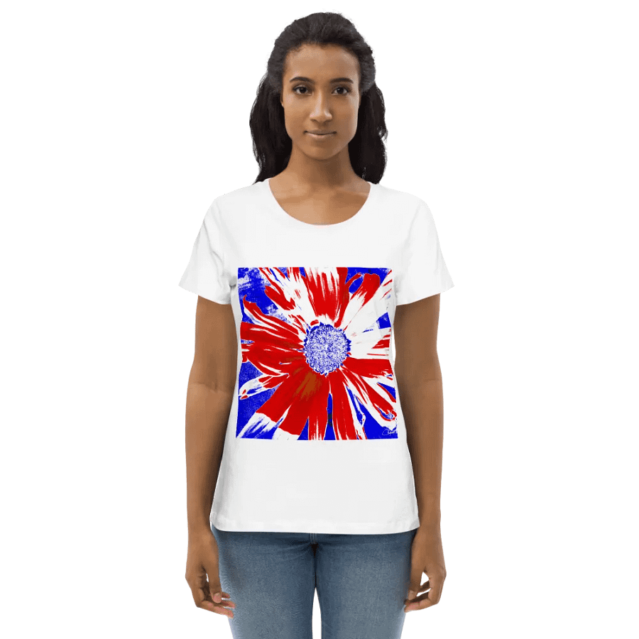 Navy, Red and White Daisy on Navy Abstract Background Women's T Shirt product image (4)