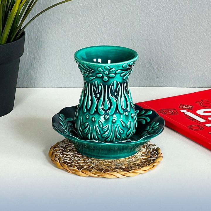 Ceramic tea cup, turquoise/green/emerald mug — handmade pottery, handmade ceramic, home decor, handmade gift, Turkish ceramic product image (1)