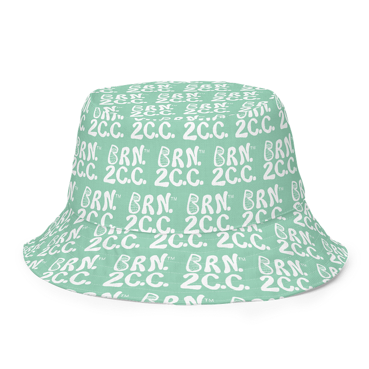 Adults Unisex | Reversible Bucket Hat | BOURNE to Cape Cod™ x BRN.2C.C.™ All-Over Logo Print | Coastal Style Sun Hat | Vista Blue Green & White product image (1)