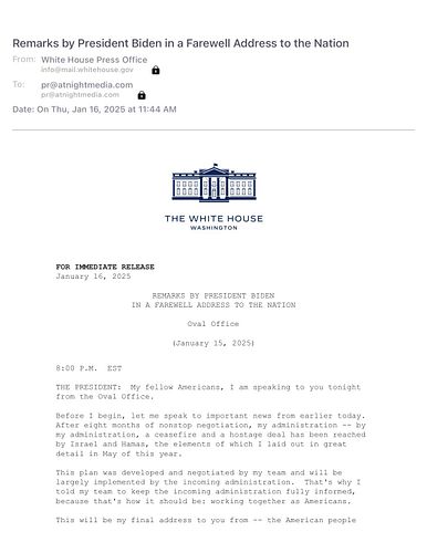 President Joe Biden’s Farewell to the Nation