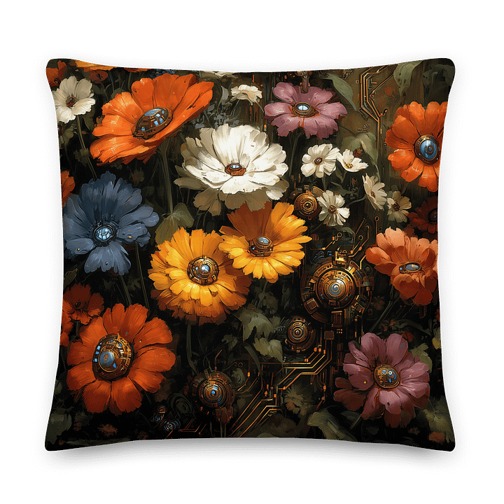 Futuristic Floral Cushion | Tech Botanical Art Pillow | Colourful Cyber Blooms Home Dec product image (2)
