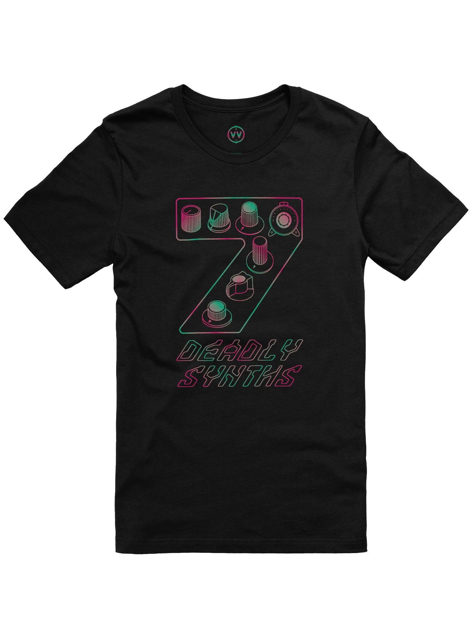 7 Synthesizer Legends T-Shirt - Seven Deadly Synths (7 Synthesis Classics) AURORA PRINT product image (4)