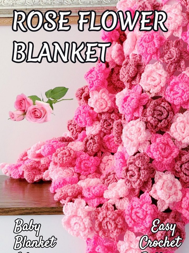 Rose Floral Baby Blanket, Crochet Rose Flower Afghan, Boho Cottagecore Style, PDF Instant Download Lap Couch Throw Blanket Vintage Victorian product image (1)
