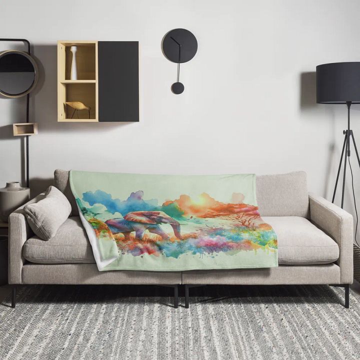Elephant In The Wild Watercolor Throw Blanket product image (1)