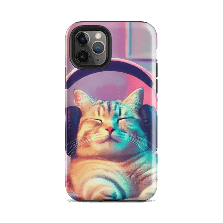 Chill Cat Vibes iPhone Tough Case - Relaxed Headphones Cat Design product image (25)