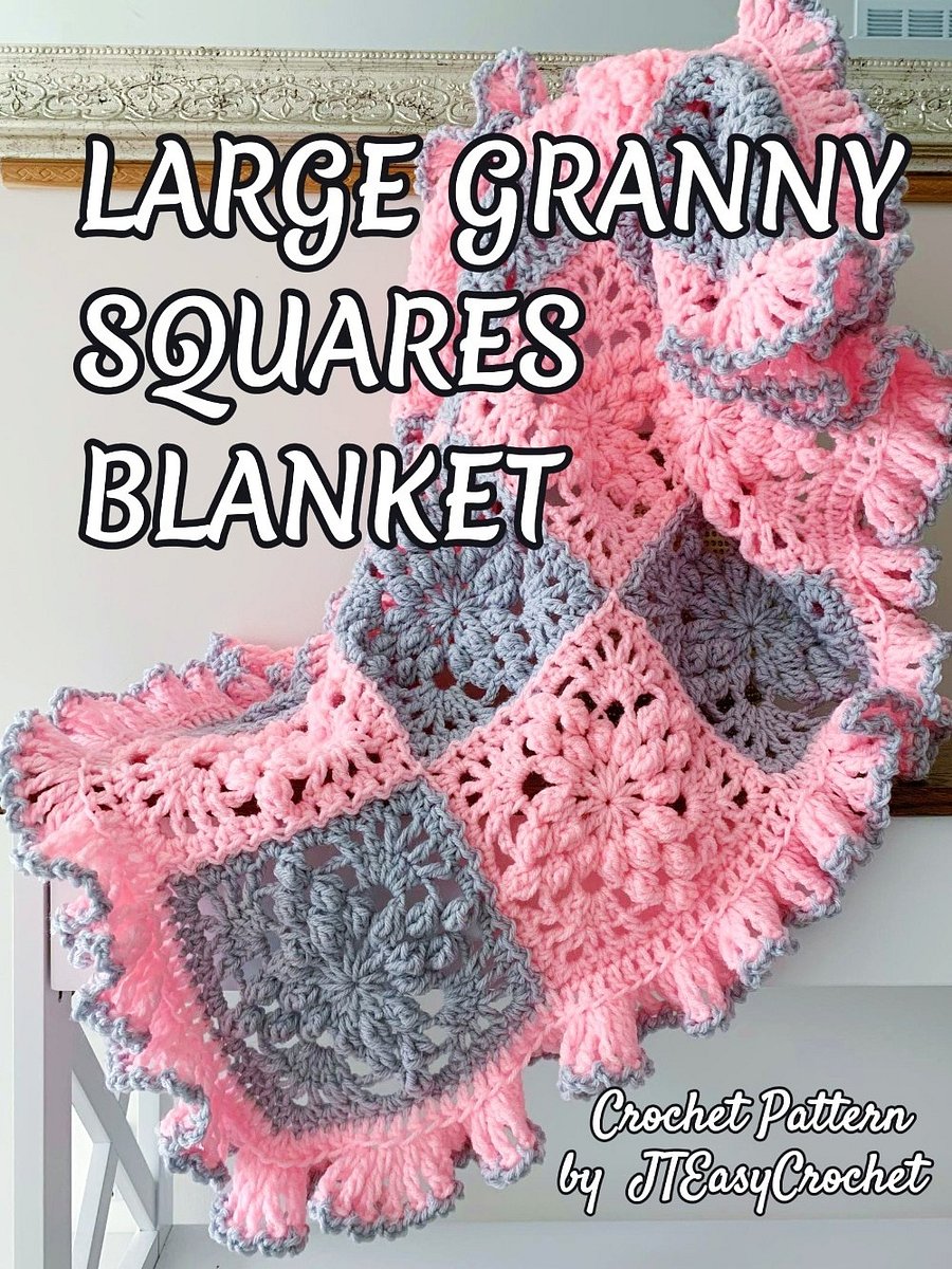Large Granny Square Baby Blanket CROCHET PATTERN, 3D Textured Throw Blanket Vintage Style product image (6)