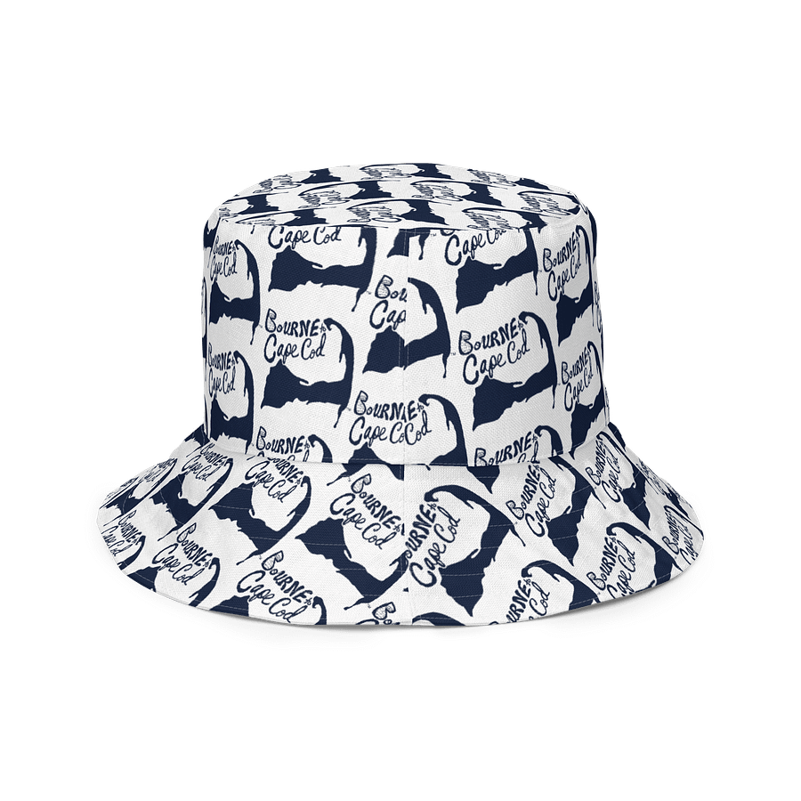 Adults Unisex | Reversible Bucket Hat | BOURNE to Cape Cod™ x BRN.2C.C.™ All-Over Logo Print | Coastal Style Sun Hat | Navy Blue & White product image (6)