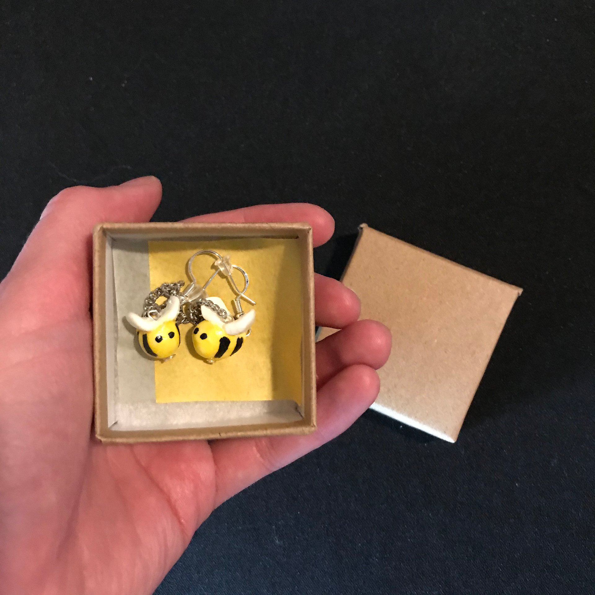 Tiny Clay Bee Chain Drop Earrings product image (3)