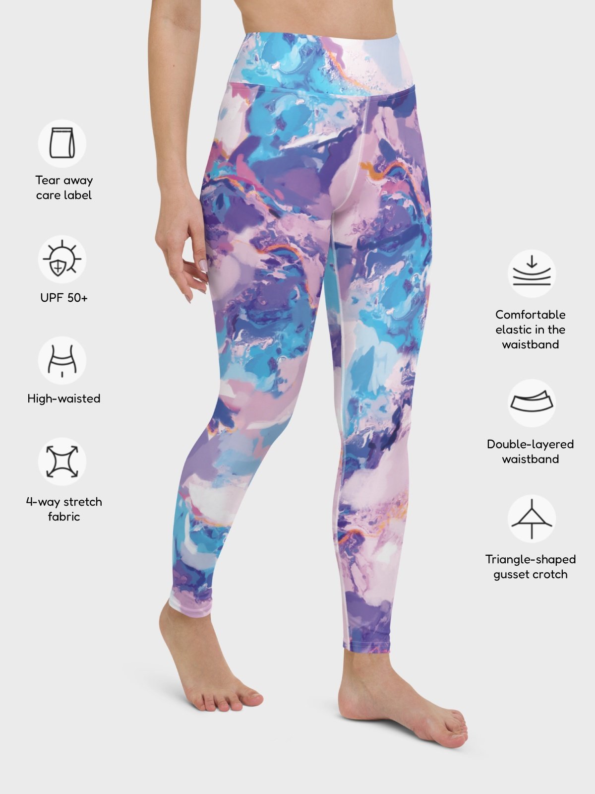 High-Waisted Leggings "Marble Effect Pastel Blue Purple Dreamy Waves" product image (4)