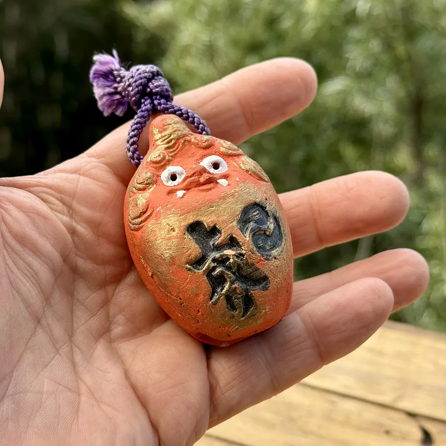 🎎 Japan Antique Oni Bell of Good Fortune - Mid-Showa Era Ceramic Charm product image (5)