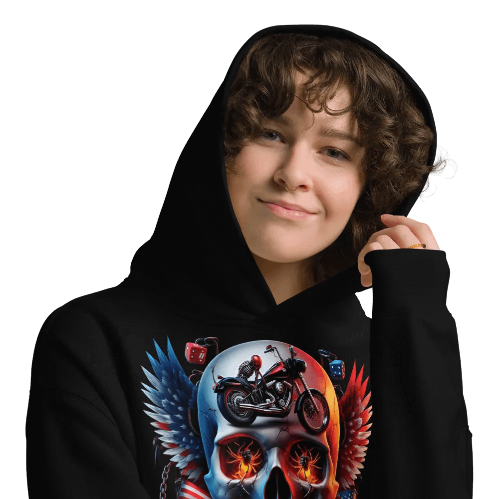 Fire and Fury Skull Motorcycle Unisex Hoodie #24 product image (9)