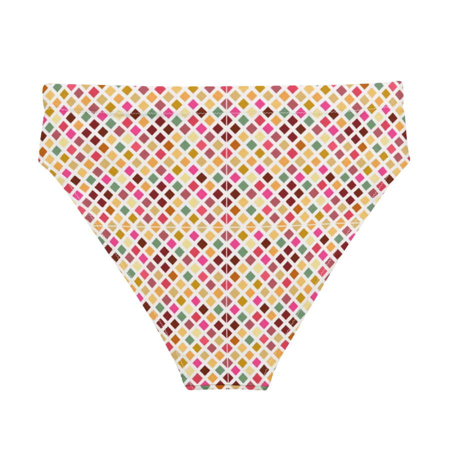 Colorful Square Pattern Design High Waist Bikini Bottom - V3 product image (2)