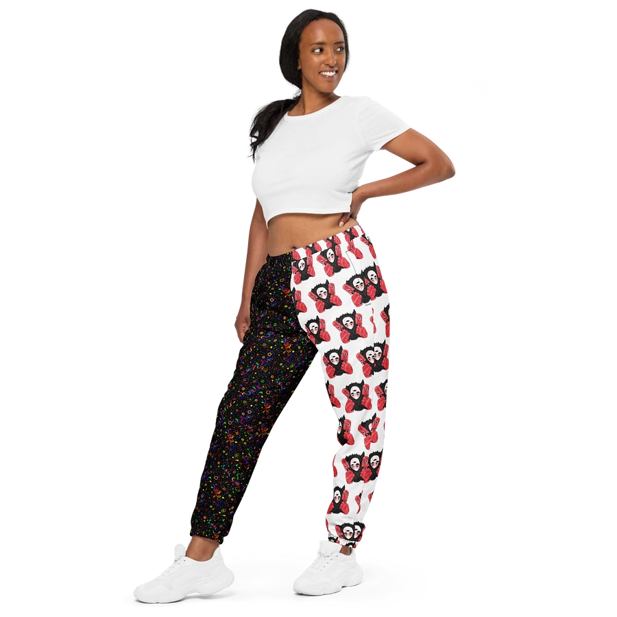 Split White and Pure Black Arcade Visceral Unisex Track Pants product image (1)