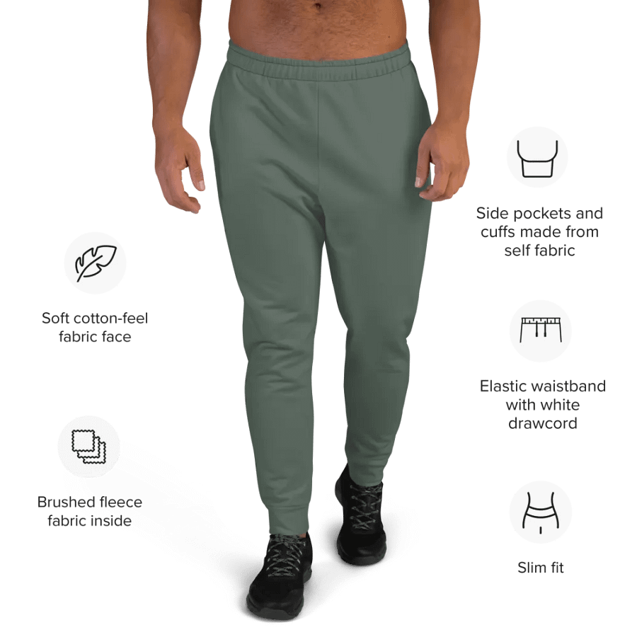 Plain Dark Sage Green Soft Summer Recycled Polyester Premium Men's Joggers by Treasure Pie product image (9)