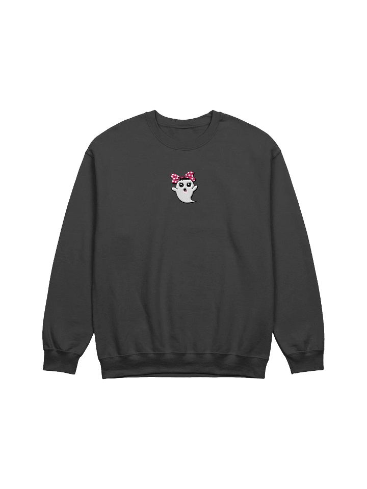 Embroidered Pink Ghost Sweatshirt, Pink Bow Halloween Crewneck, Fall Sweatshirt for Women, Cute Pink Bow Shirt product image (4)