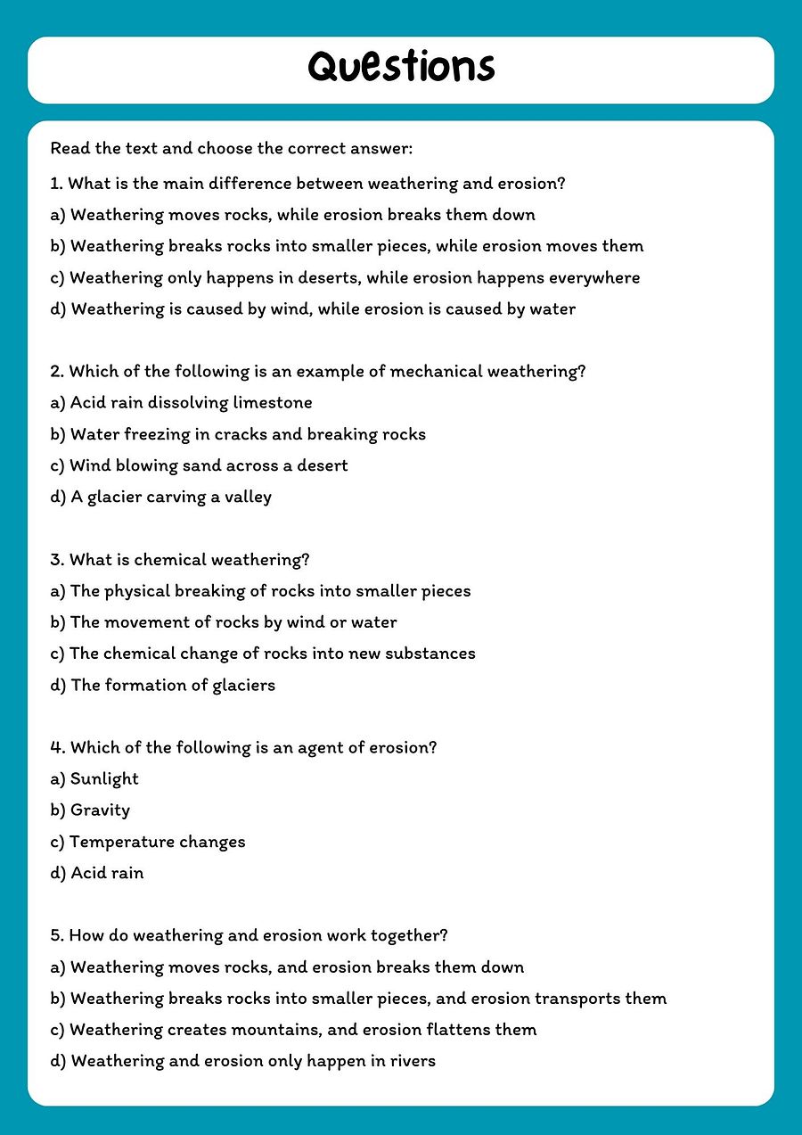 Weathering and Erosion Reading Comprehension with Questions product image (2)