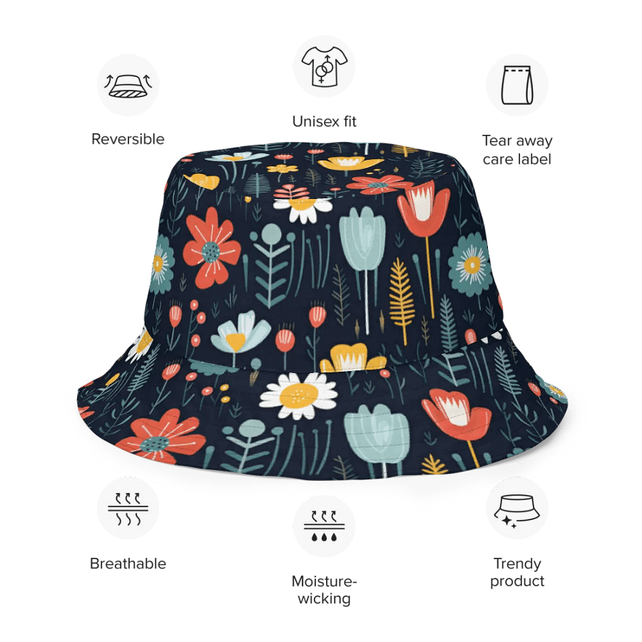 Wild Flowers Navy Reversible Bucket Hat product image (8)