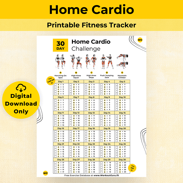 30 Day Home Cardio Challenge - Printable Workout Tracker product image (1)