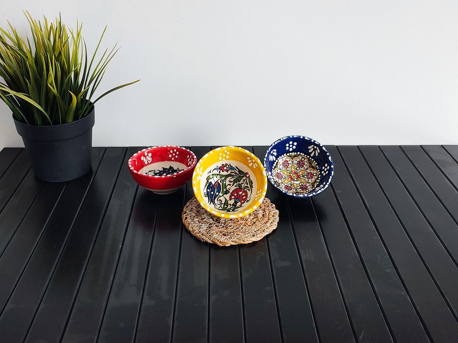 Ceramic set of 3 snack bowls (red), small — handmade pottery product image (5)