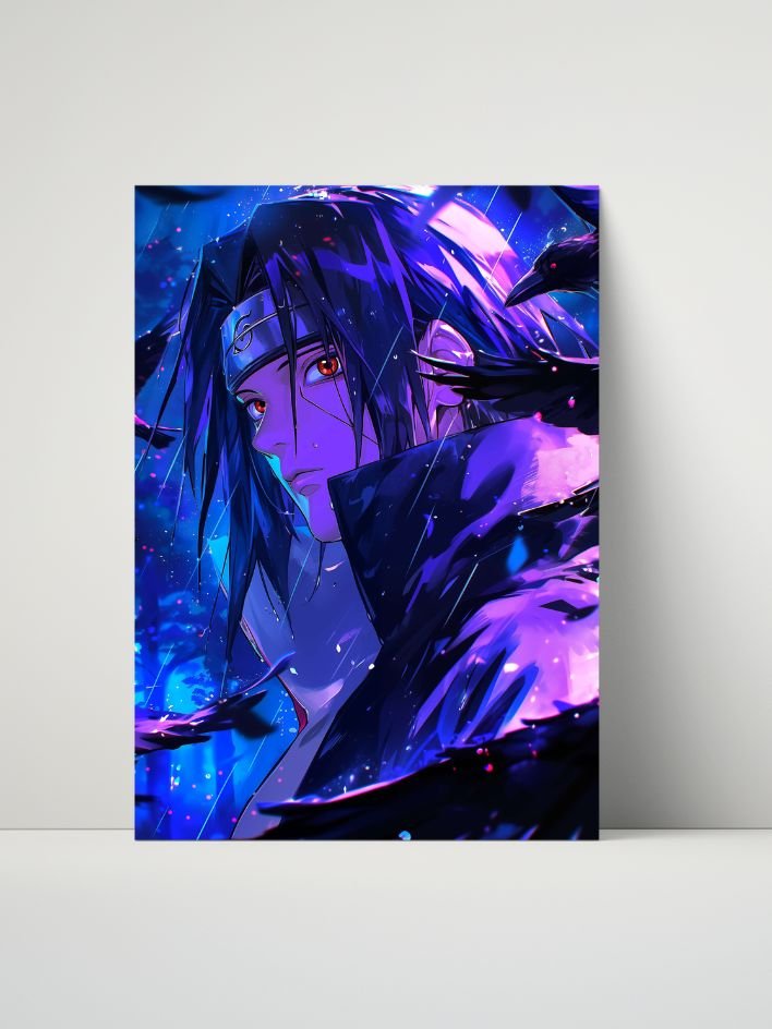 Naruto Itachi Crows Rain Sharingan – Glossy 8x10 Metal Print product image (1)