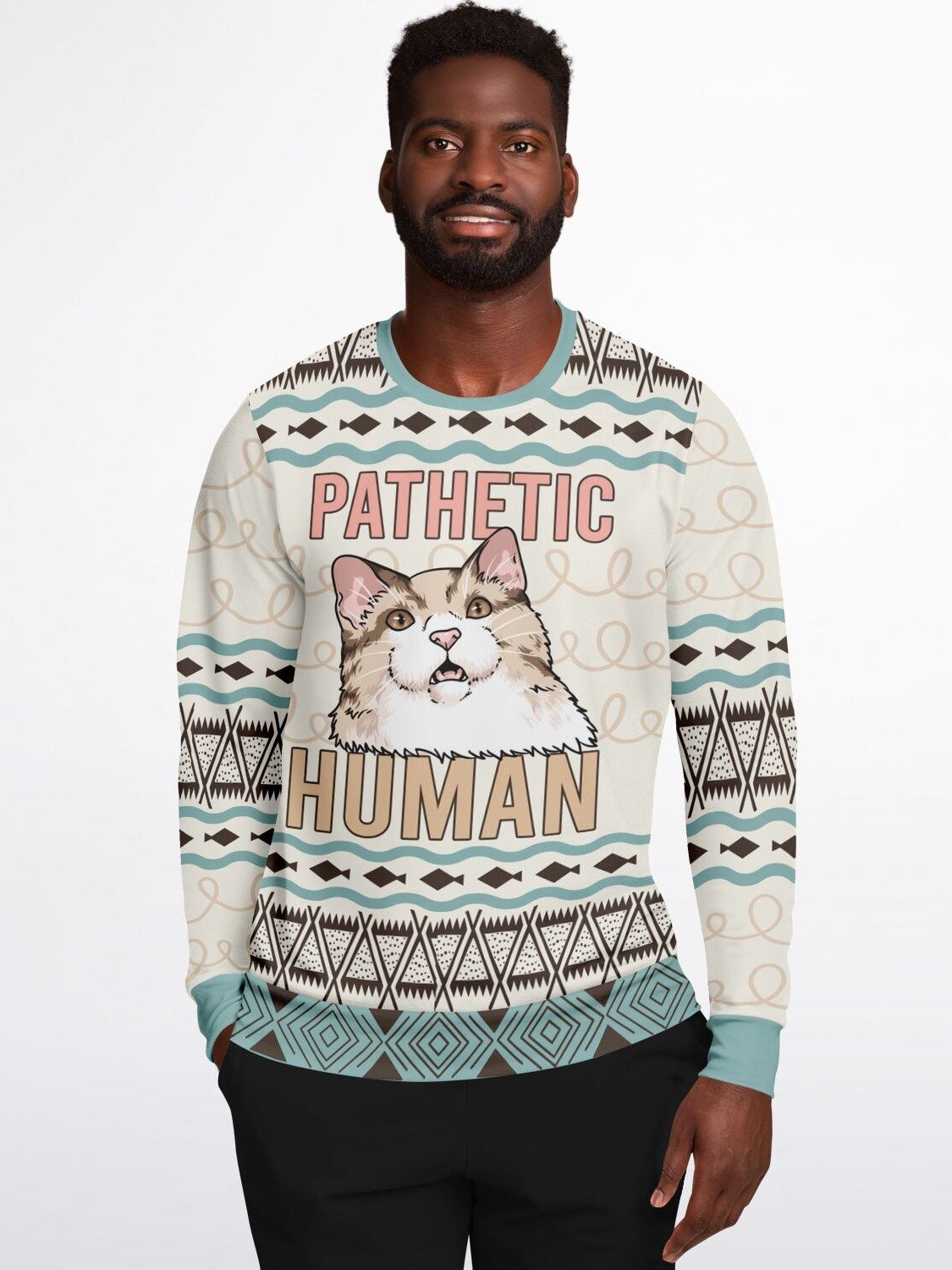 "Pathetic Human" Cat Sweater | Funny Sarcastic Pet Sweatshirt | Cat Lover Winter Outfit | Animal Humor Party Outfit product image (5)