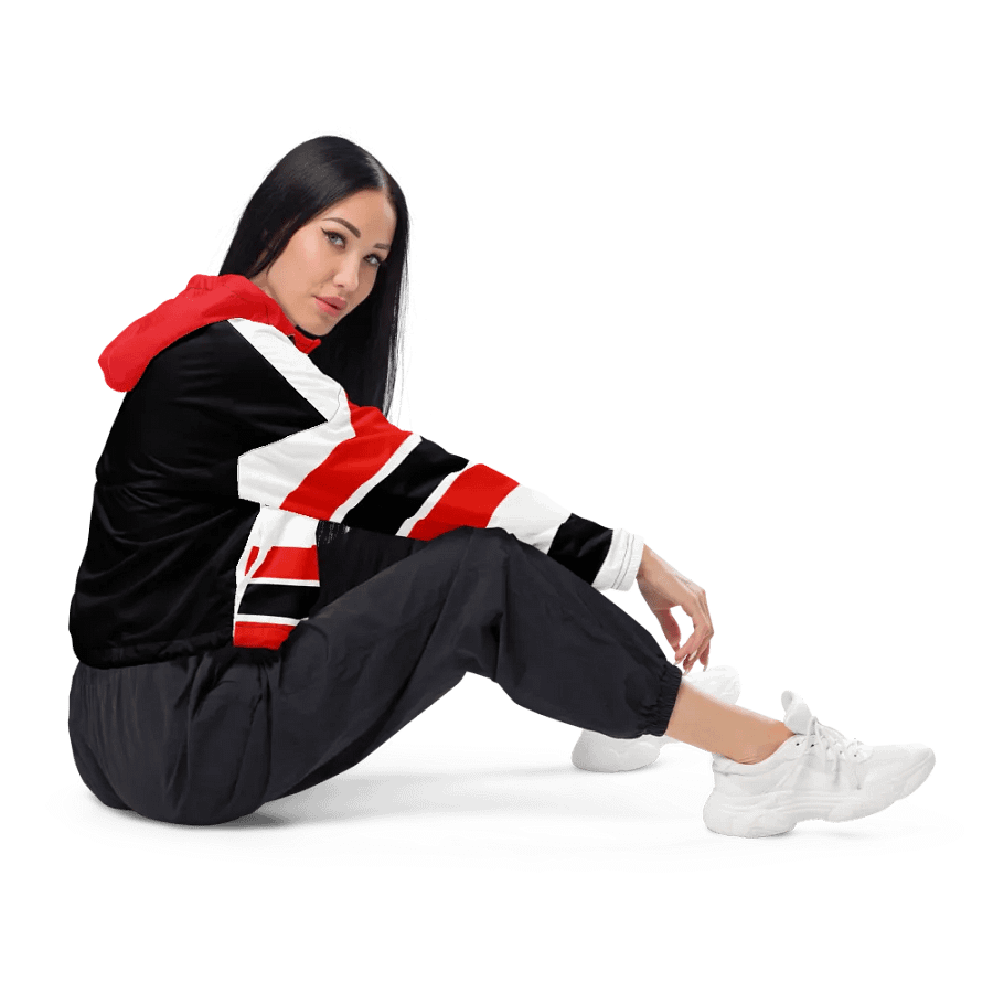 Red/Black/White Bent Lines Women's Cropped Jacket product image (6)