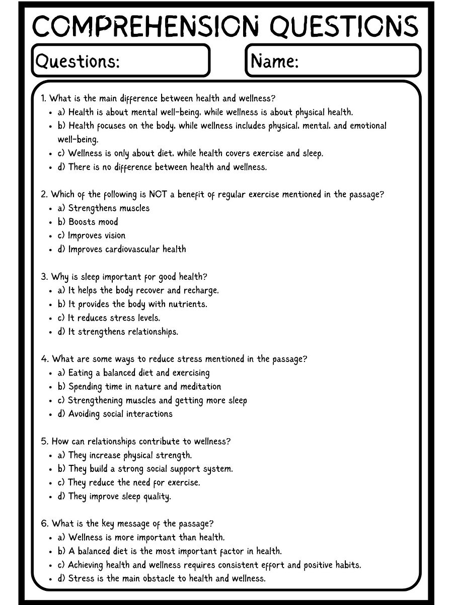 Health and Wellness Reading Comprehension PDF product image (3)