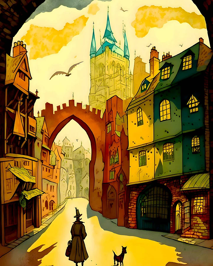 Medieval European Town Illustration Matte Poster product image (1)