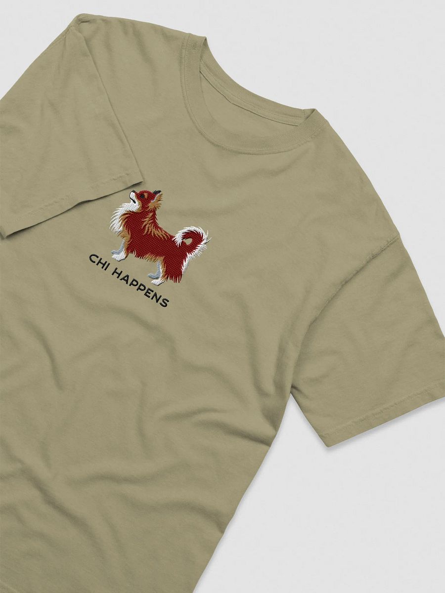 Chi Happens T-Shirt(Embroidered) of a Longhaired Chihuahua(Red Tricolor) product image (11)