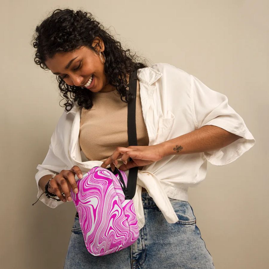Utility Crossbody Bag - Pink and White Liquid Swirls product image (9)