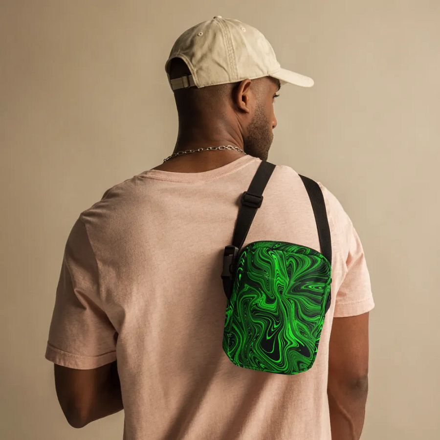 Utility Crossbody Bag - Green and Black Fluid Swirls product image (11)