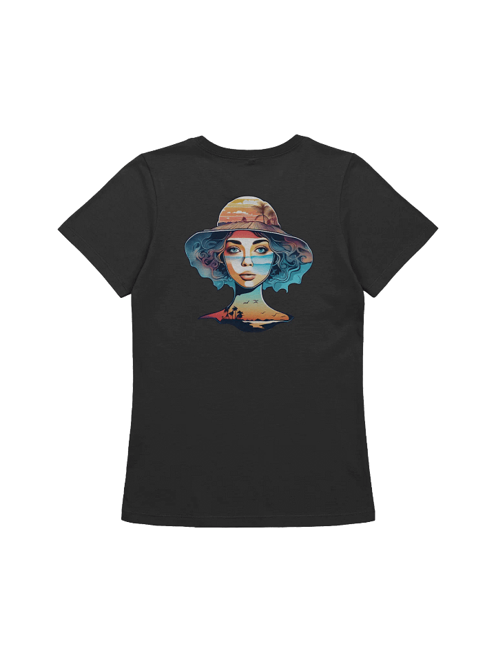 Girl with Sunhat and Tropical Sunset Beach Scene T-shirt B+C Relaxed Fit product image (2)