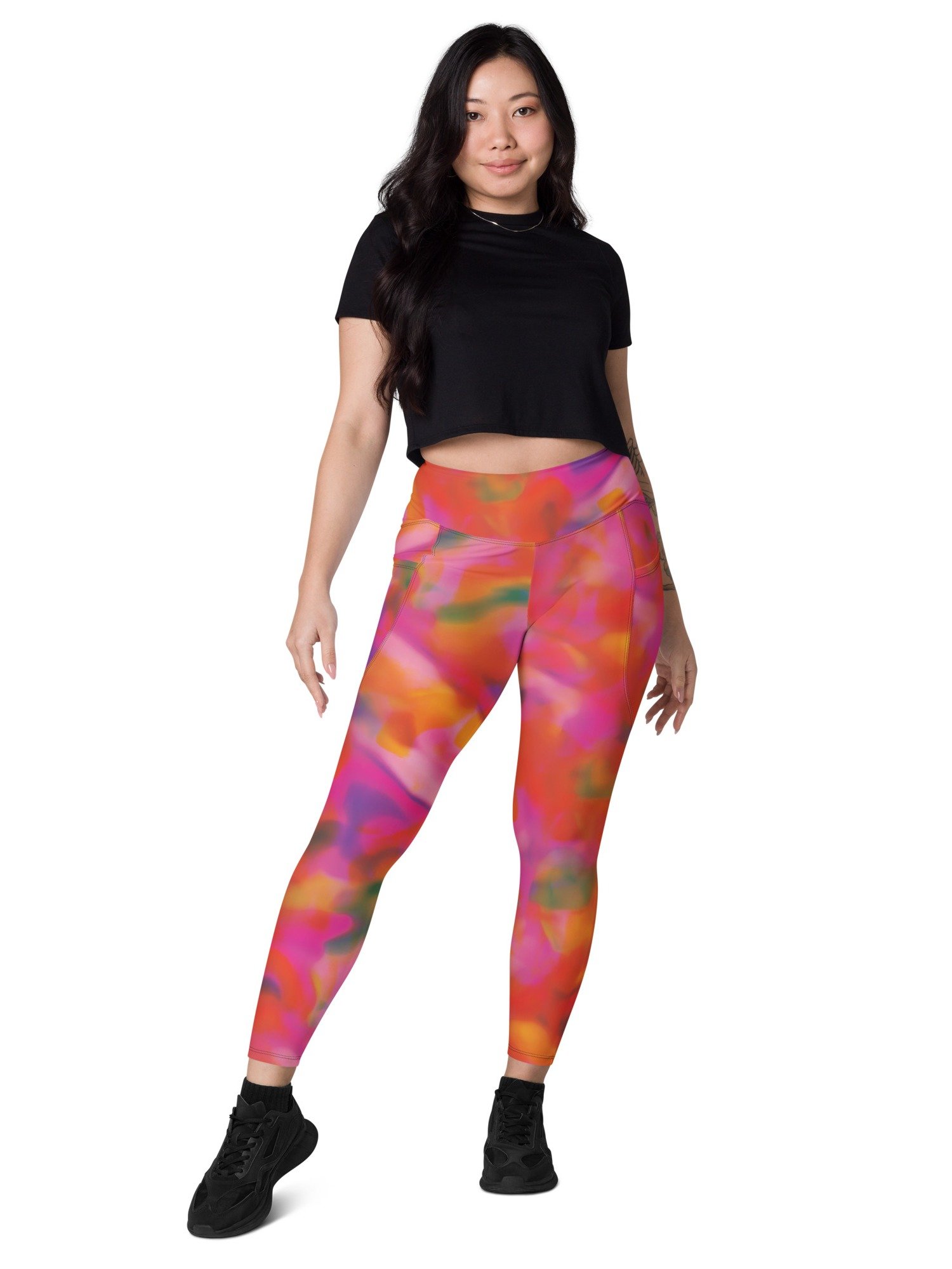 Recycled Leggings with Pocket "Trendy Vibrant Pink Orange Tie-Dye" Printed product image (8)