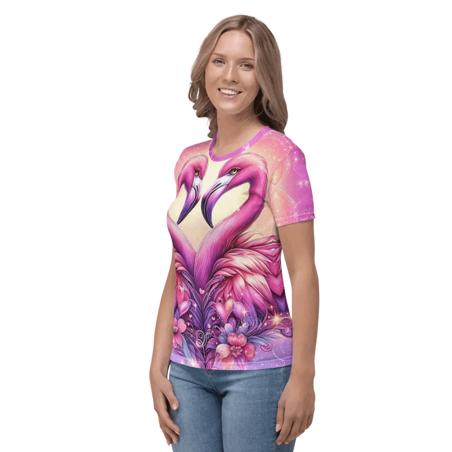 Flamingo Heart Embrace Tee - Whimsical Lovebird Art product image (3)