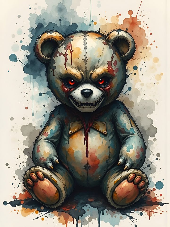 Nightmare Teddy - Horror Watercolor Art Print product image (1)