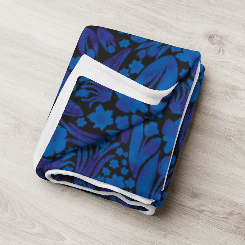 Spring Garden in Royal Blue on Black – Elegant Floral Throw Blanket product image (8)
